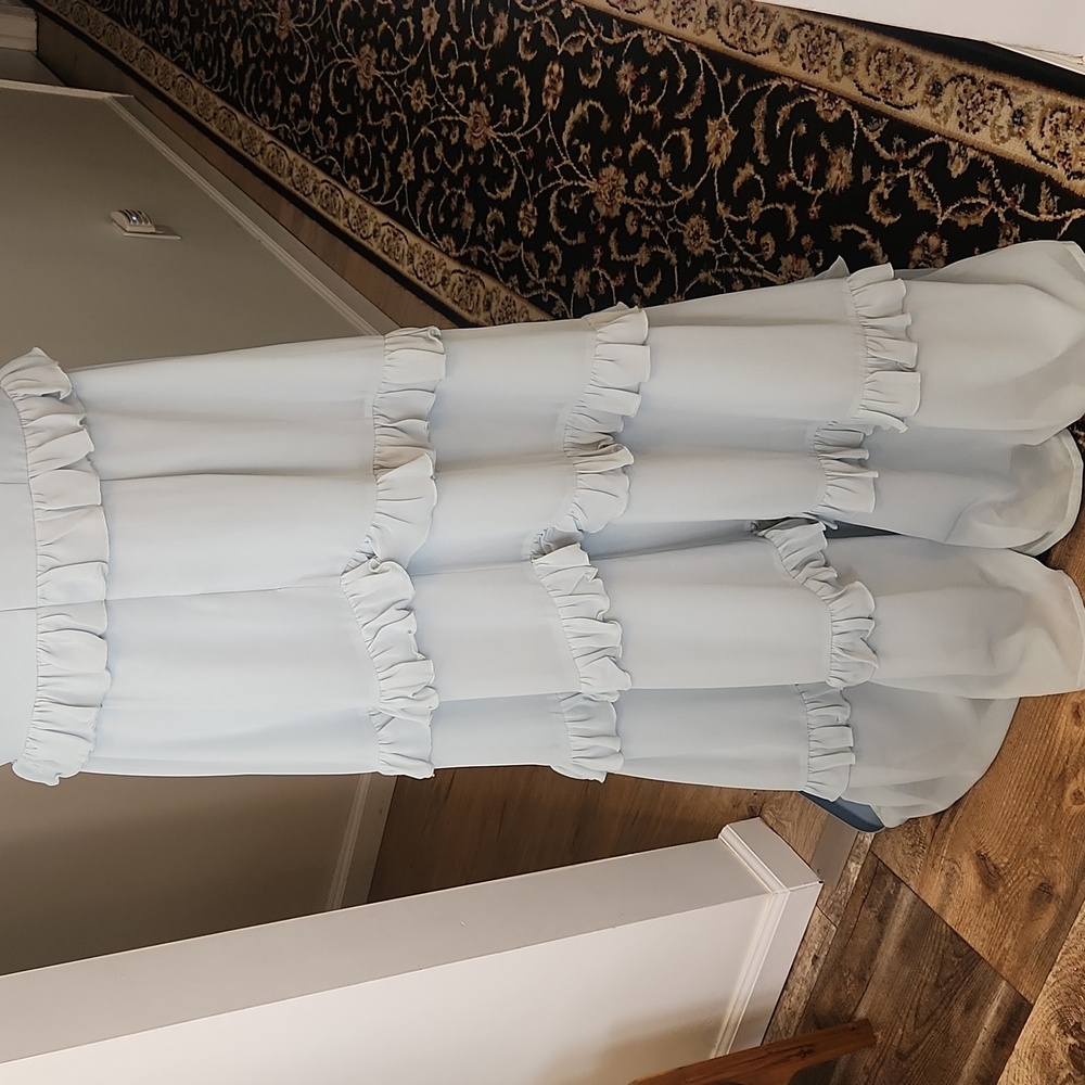 Revelry Amelia Formal Chiffon Bridesmaid Dress Tiered Ruffles Sage Size 14 - Picture 9 of 16
